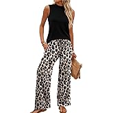 WIHOLL Two Piece Set for Women Summer Spring Outfits Cruise Travel Airport Beach Vacation Mock Neck Wide Leg Pants Set