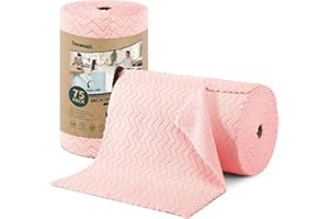 SOOWASH Microfiber Cleaning Cloths Roll, 75 Pack Tear Away Microfiber Towels Roll, 12" x 12" Lint Free Rags, Reusable Cleaning Cloths, Washable, Scratch Free,Ultra Absorbent Dish Rags(Pink Ripple)
