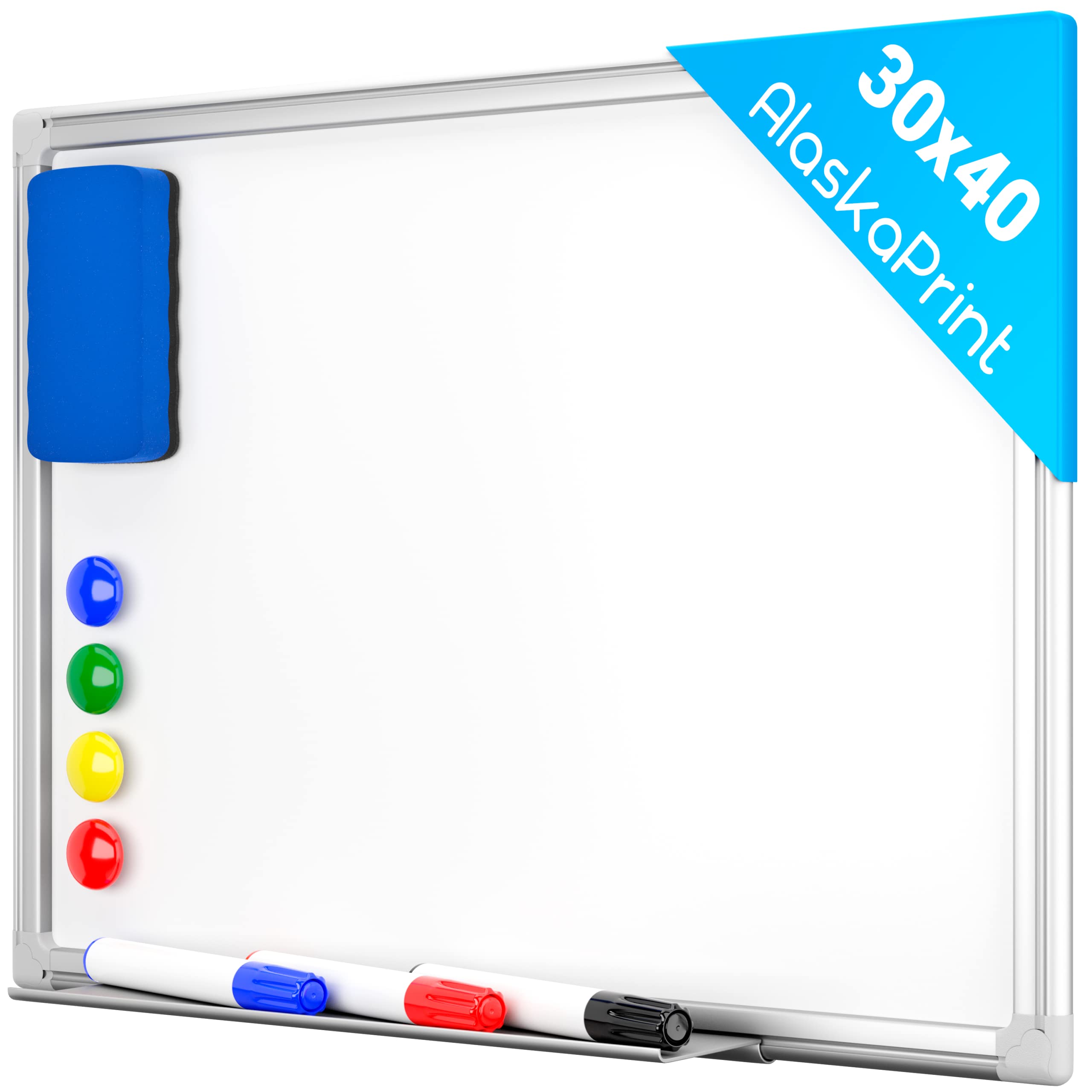 Magnetic Board Whiteboard Memo Wall Wipeable Board, Silver Aluminium Frame 40x30cm
