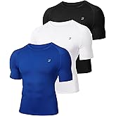 Roadbox 3 Pack Mens Compression Shirt Short Sleeve, Athletic Football Running Base Layer Cool Dry T Shirts for Sports Workout