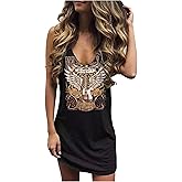 CHUNTIANRAN Mini Dress for Women Summer Beach Vacation T Shirts Sundress Sexy V Neck Sleeveless Tanks Dresses
