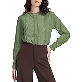 HERYEA Womens Dressy Casual Lace Blouse Cotton Long Sleeve Button Up Shirts Tops