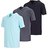 Real Essentials 3 Pack: Boys Dry-Fit Youth Teen Active Athletic Short Sleeve Workout Hoodie - Hooded Pullover Shirts