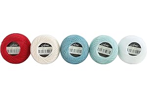 AmoHilos Size 80 (Thinner Than 0.3mm) Cotton Crochet Threads Singed Mercerized Egyptian Long Fiber Cotton Thread for Tatting, Lace, Dollies and Dolls Toys DIY Projects, 5 Balls Set (Set I)