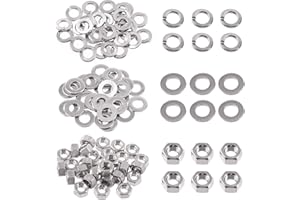Swpeet 90Pcs Stainless Steel M8 Hex Nuts and Flat Washers with Split Lock Washers Assortment Kit, Coarse Thread Hexagon Nut for Home & Automotive Shop Use