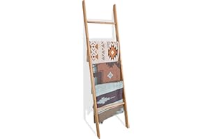 FUIN 6ft Wooden Blanket Ladder, Wood Towel Ladder, Rustic Decorative Ladder for Blankets, Farmhouse Quilt Rack for Living Roo