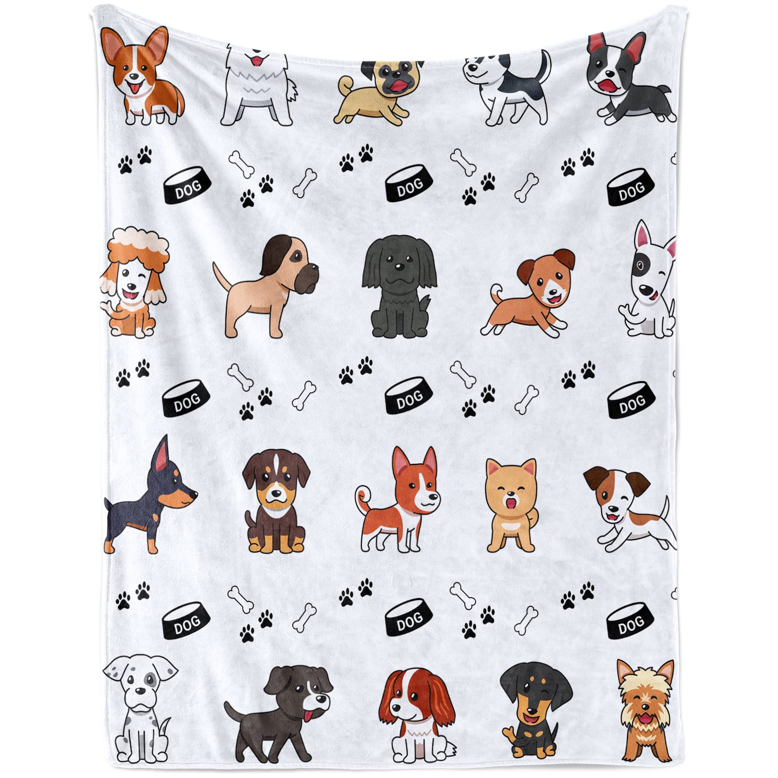 Cute Cartoon Blanket with Dogs on It for Boys Girls, Soft Little Dogs Baby Crib Flannel Blanket for Nursery, Cozy Warm Puppy Fluffy Throw Blanket Gift for Dogs Lover Newborn Toddler Pets, 76 x 100 cm