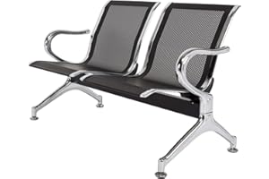 kinbor Waiting Room Chairs - 2 Seat Office Guest Chair Waiting Room Bench Furniture with Armrest for Clinic, Bank, Airport, Black