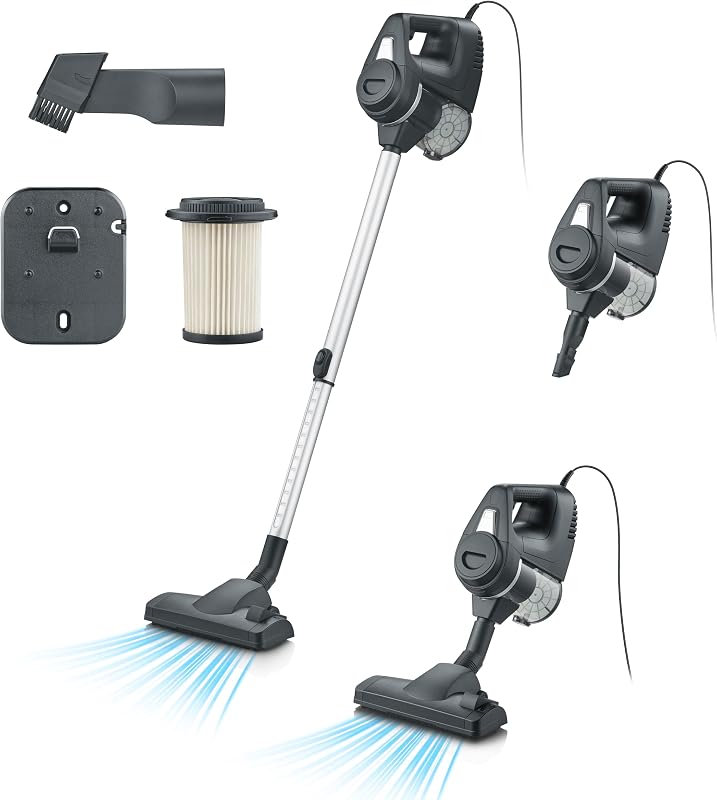 Bodenstaubsauger, kompakt und leicht, beutellos, 600W Starke Saugleistung, Bodendüse für Parkett, Hartböden und Teppich, langes Kabel, Teleskoprohr, 500ml Staubbehälter, schwarz, CY 7080