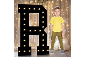 LOBOOM 3FT Marquee Letters Light Up Letters, Black Giant Marquee Letter Mosaic Letter for Birthday Wedding Backdrop Large Letters for Grad Party Baby Shower Decoration, Pre-Cut Foam Frame Letter R