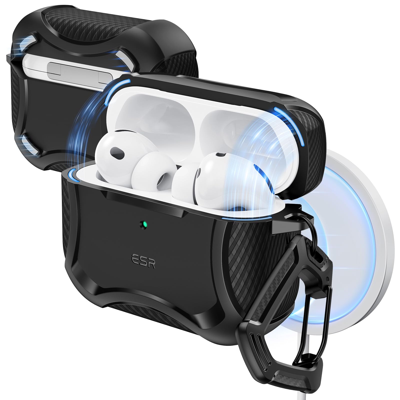 Photo 1 of ESR for AirPods Pro 3 Case (2025), Compatible with Airpods Pro 3rd Generation Case (USB-C Cable), Magnetic Lid, MagSafe Ready, Powerful Drop Protection, Cyber Series, Black