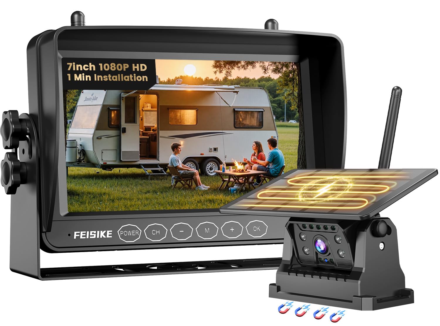 Photo 1 of *****NONFUNCTIONAL, FOR PARTS ONLY******
Magnetic Solar Wireless Backup Camera for RV Truck Trailer – 7" 1080P Monitor, 1-Min Install, No Delay, 150° Rearview Camera, IR Night Vision, Auto-Sleep, Rechargeable Battery Reverse Camera