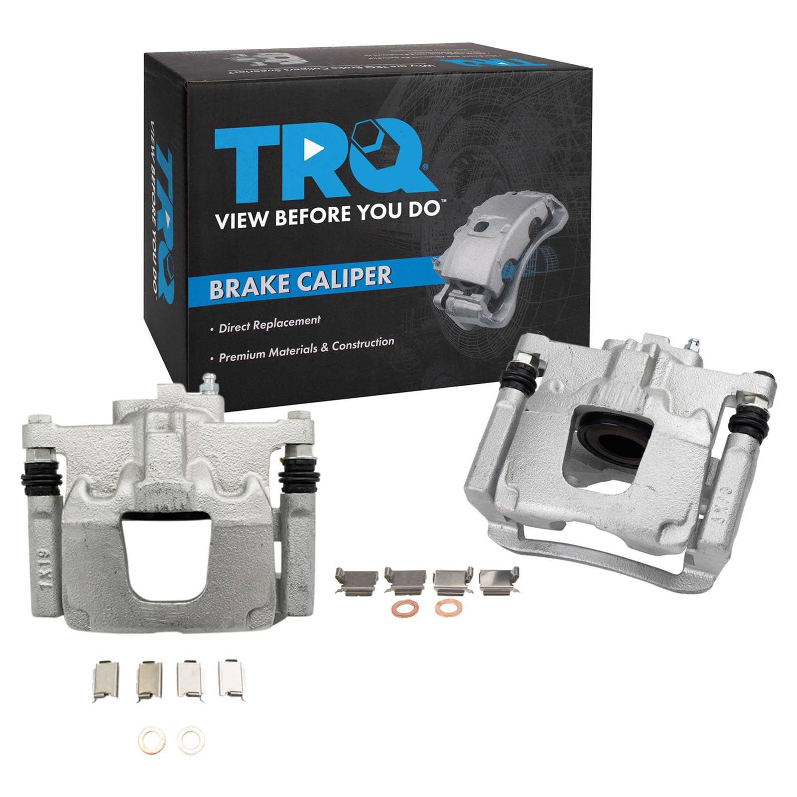 TRQ Rear Driver and Passenger Side Brake Caliper Set Caliper Brackets Hardware Compatible with 07-11 Dodge Nitro 08-12 Jeep Liberty 07-17 Wrangler 18 Wrangler JK Image