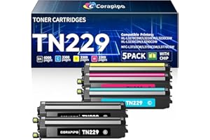 TN229XL TN229 High Yield Toner Cartridge 5-Pack Replacement for Brother TN-229 TN229XL Toner Cartridge Works with HL-L3220CDW