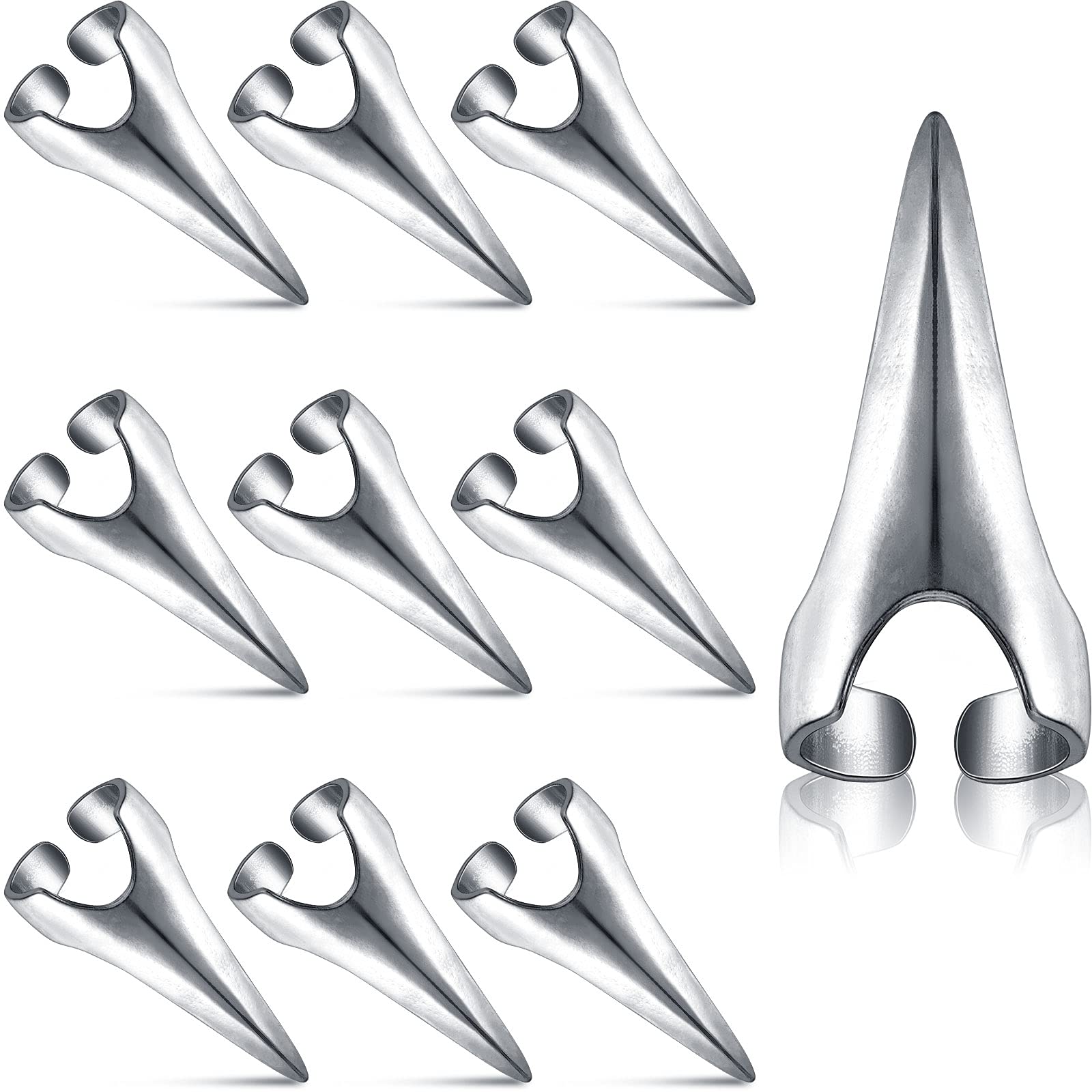 Photo 1 of 10 Pieces Adjustable Hair Parting Tool Sectioning Ring Stitch Braids Aid Finger Retro Hair Extensions Braiding Supplies Cosplay Nail Metal Claws Rings Art Holiday Party Styling(Silver)