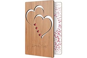 HEARTSPACECARDS HeartSpace Cards Love & Valentine Card, Handmade Bamboo Valentine's Cards, Valentines Day Cards for Her, Wife, Adults,Valentines Day Card Wife, Valentines Gifts, Valentine Day Gift Him, Classic Hearts