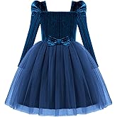 Arshiner Toddler Girls Velvet Dresses Square Neck Fall Winter Long Sleeves Dress for Holiday Party 3-8Y