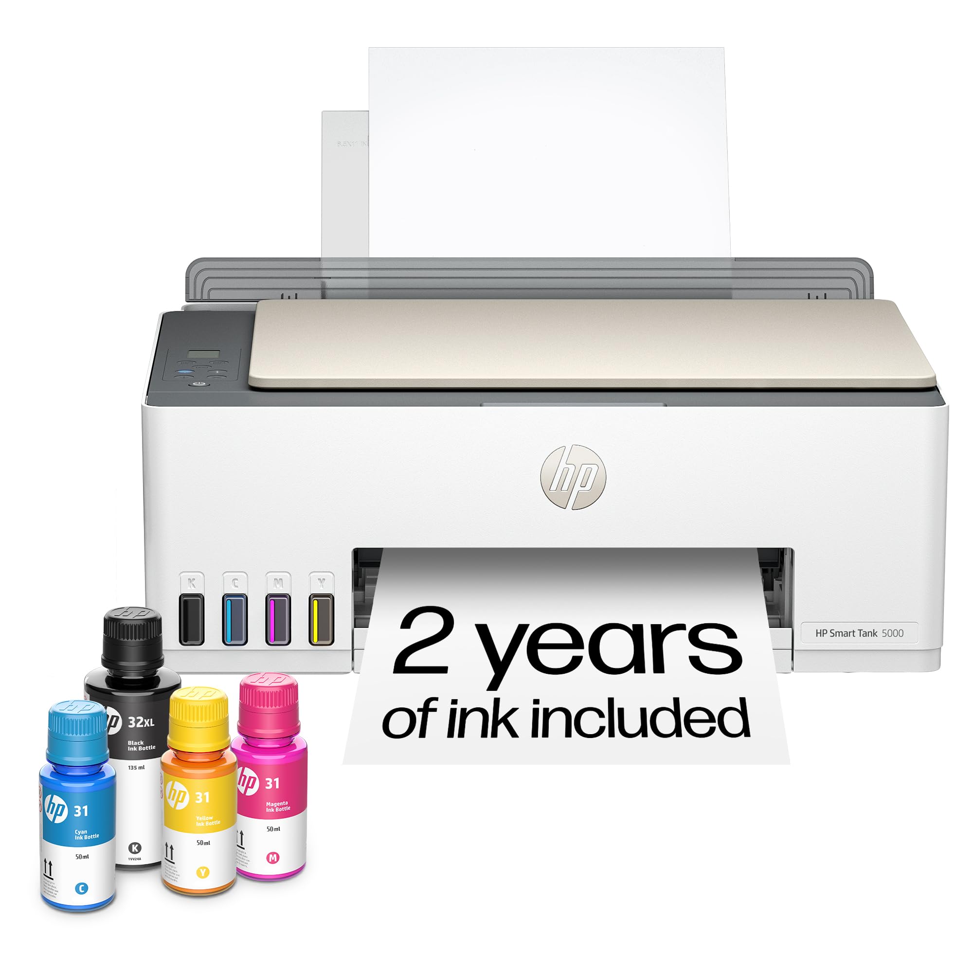 Photo 1 of ****************INK NOT INCLUDED**************
HP Smart Tank 5000 Wireless All-in-One Ink Tank Printer, Scanner, Copier with 2 years of ink included, Best-for-home, Refillable, AI-enabled (5D1B6A)