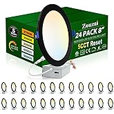 zouzai 24 Pack Black 8 inch 18W Eqv 150W 1685LM 5CCT Reset LED Recessed Ceiling Light with Junction Box, 2700K-5000K Selectable,Dimmable, led Ceiling Lights - ETL and Energy Star Certified