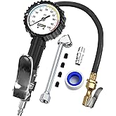 Tire Inflator with Pressure Gauge and Longer Hose - Most Accurate, Heavy Duty Air Chuck with Gauge for Air Compressor Tire Inflator Attachment - 100PSI