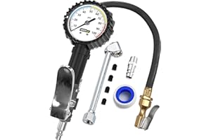 GERCHWAY Tire Inflator with Pressure Gauge and Longer Hose - Most Accurate, Heavy Duty Air Chuck with Gauge for Air Compressor Tire Inflator Attachment - 100PSI