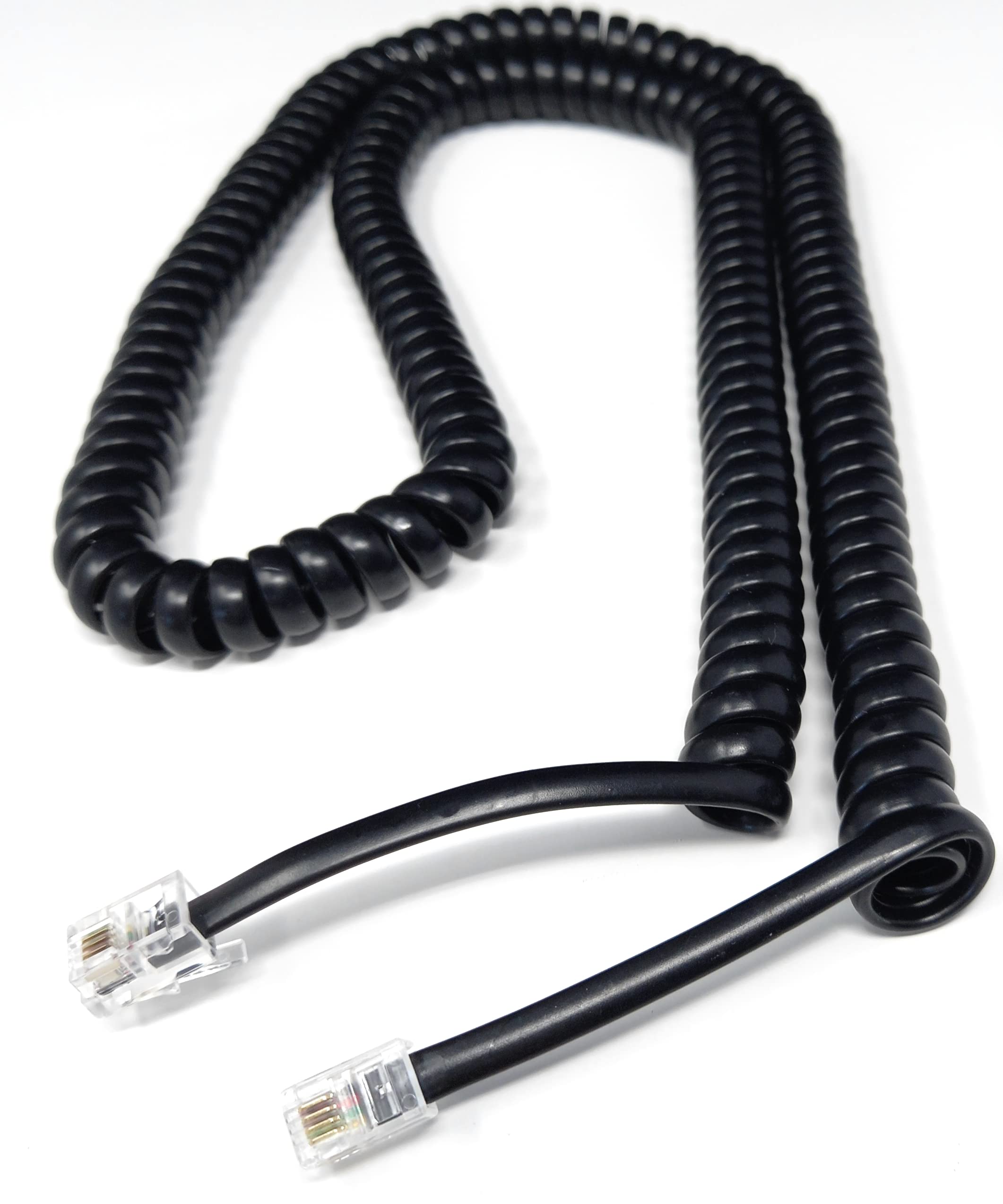 DRUT 5m Coiled RJ10 RJ9 RJ22 4P4C 4 PIN Telephone Handset Curly Lead Cable 16.5ft Black