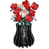 Wooden Vase Kit for Lego Roses Cherry Blossom Sunflower Tulips Daffodils Lotus Cute Flower Vase for Lego Bouquet Arrangement Home Decoration for Women Adults(Black)