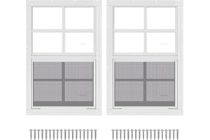 LINGRINGDCY 2 Pack 14" x 21" White Shed Window with Tempered Glass and Fiberglass Screen Household Sliding Windows with Screws for Shed, Chicken Coop, Playhouse, Garage and Barns