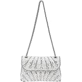 DTGN Evening Bags Clutch Purses for Women Formal, Beaded Purses Crystal Rhinestone Crossbody Handbag with Chain Shoulder Bag Sparkly for Wedding Guest Party Silver