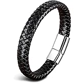 Deerllia Leather Bracelet for Men, Braided Mens Cuff Bracelets with Stainless Steel Clasp Stacked Multi Style Color Anniversary Father's Day Birthday Christmas Jewelry Gifts for Him