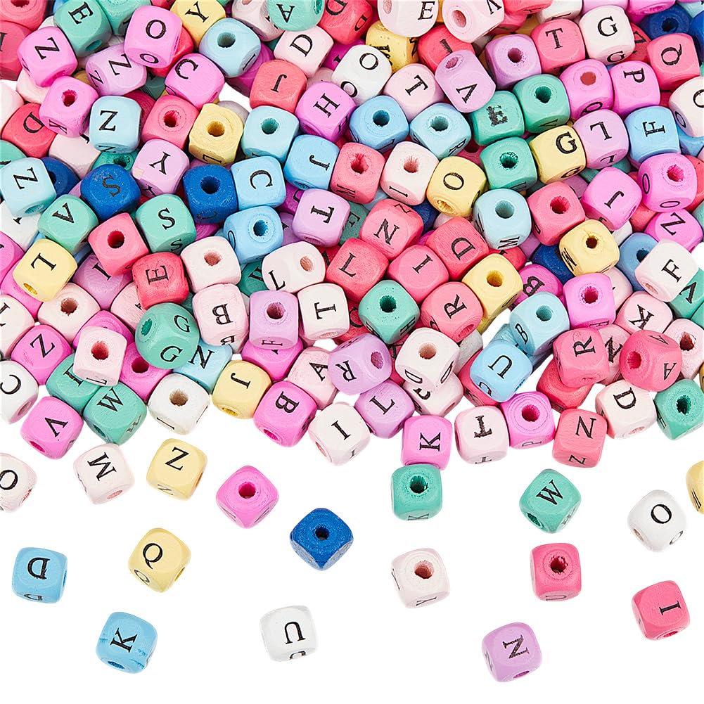 OLYCRAFT 1060pcs 10mm Mixed Color Square Wooden Craft Beads