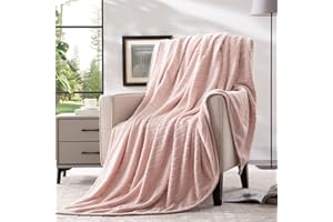 Bertte Plush Throw Super Soft Fuzzy Warm Blanket | 330 GSM Lightweight Fluffy Cozy Luxury Decorative Stripe Blanket for Bed Couch - 50"x 60", Pink