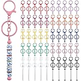 50 Pcs Beadable Keychains - 10 Colors Blank Beaded Keychain, Bead Keychains Making Bulk Kit Accessories, Beadable Keychain Bars for DIY Crafts, Jewelry and Bag Charms