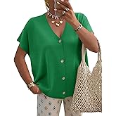 LOMON Oversided Cardigan Sweaters for Women Short Cap Sleeve V-Neck Casual Button Lightweight Knitted Trendy Sweater S-XL