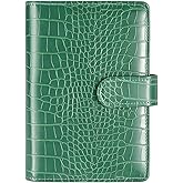 A6 6 Ring Budget Binder - Crocodile Pattern Leather Notebook Binder, Small Refillable Planner Cover with Magnetic Buckle, Green
