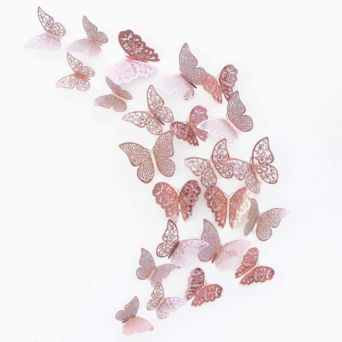 Butterfly Decorations,3D Wall Decals,Metallic Art Sticker,DIY/Man-Made/Removable/Decorative Paper Murals for Home,Bathroom,Livingroom,Kids/Girls Bedroom,Nursey,Party Décor.(36 PCS) (Rose Gold)