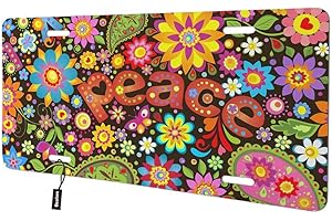 Beabes Peace Front License Plate Cover,Colorful Blossom Flowers Green Leaves Nature Decorative License Plates for Car,Aluminum Novelty Auto Car Tag Vanity Plates Gift for Men Women 6x12 Inch