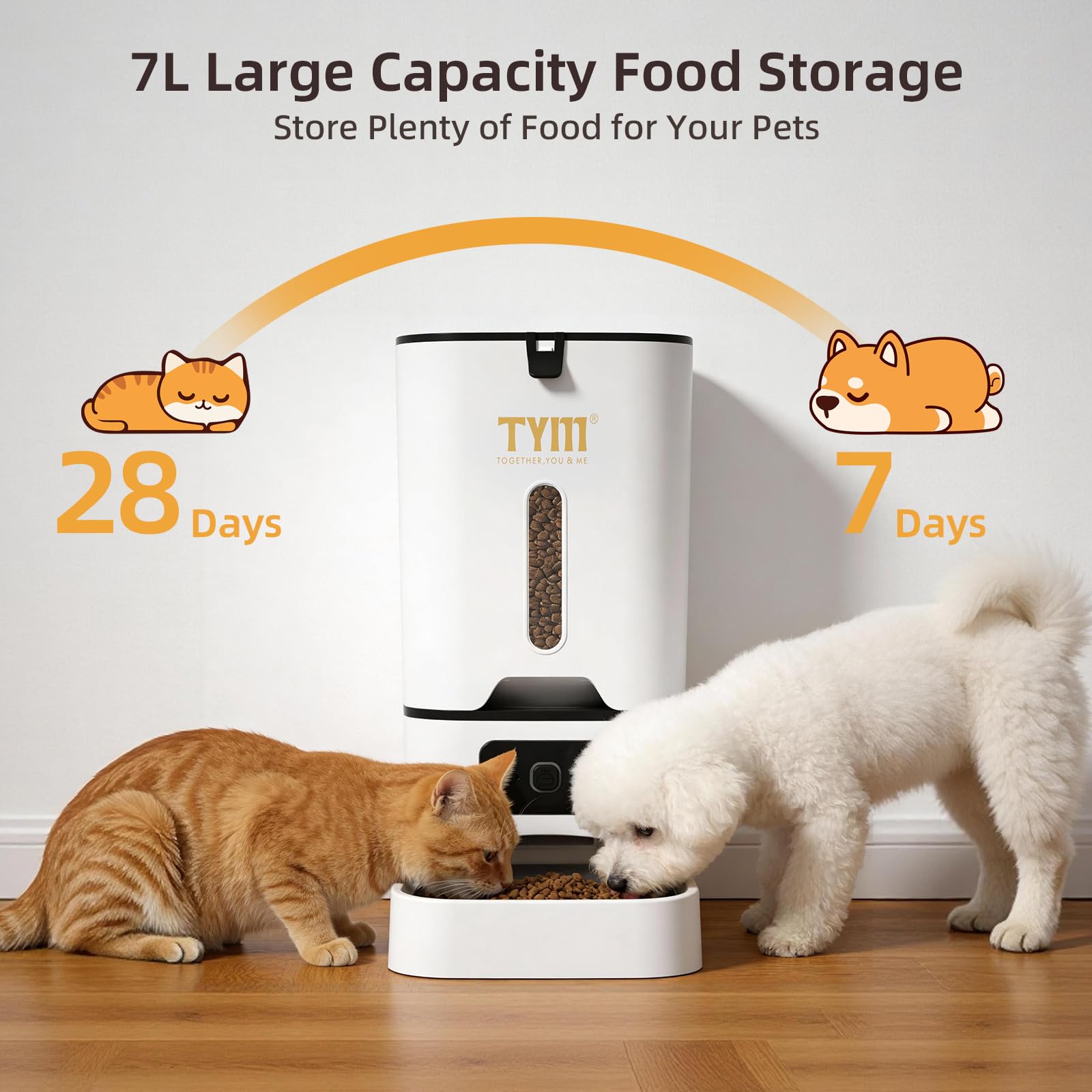 TYM Automatic Cat Feeder 7L Time Cat Feeder for Dry Food APP Control Pet Food Dispenser Programmable Portion Size Auto Feeder for Cats and Dogs with Stainless Bowl Large Capacity(WiFi is Not Required)