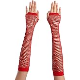 OTPEH Women Fishnet Rhinestone Gloves Fingerless Fish Net Arm Sleeve Warmers 80s Emo Scene Accessories