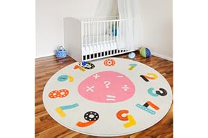 Mfmiudole Round Math Kids Rug, Large Soft Circle Washable Educational Space Mat, Non-Slip Cute Cartoon Food Baby Floor Mat for Living Room Playroom Classroom Bathroom Decor Gifts (A, Small)