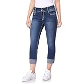 WallFlower Luscious Curvy 23.5” Mid-Rise Cropped Jeans for Women, Insta Stretch Denim Juniors Jeans