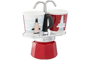 Bialetti - Mini Express Magritte: Moka Set includes Coffee Maker 2-Cup (2.8 Oz), Red, Aluminium