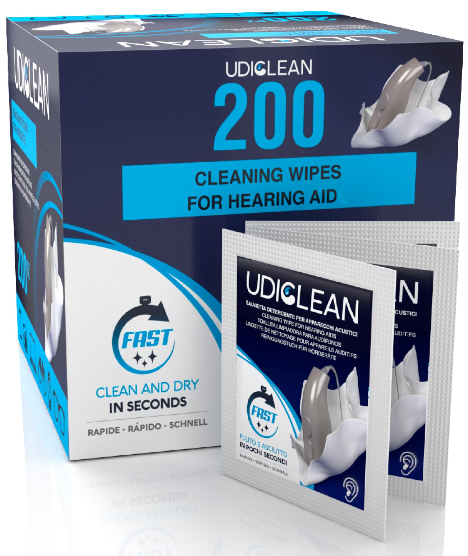 200 Disposable Wet Wipes for Hearing Aids and Cochlear Devices Udiclean Daily Cleaning Wipes Dry in Seconds Remove Grease and Sweat