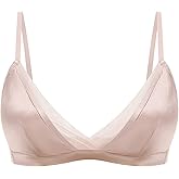 SilRiver Women's Silk Satin Wire-Free Padded Bralette with Soft Silk Cup Bra Top
