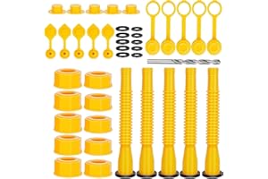 5 Pcs Gas Can Spout Replacement, Includes Nozzle, Vent caps, Rubber Gasket, Drill bits, Auxiliary Base Cap,Two Models Spout C