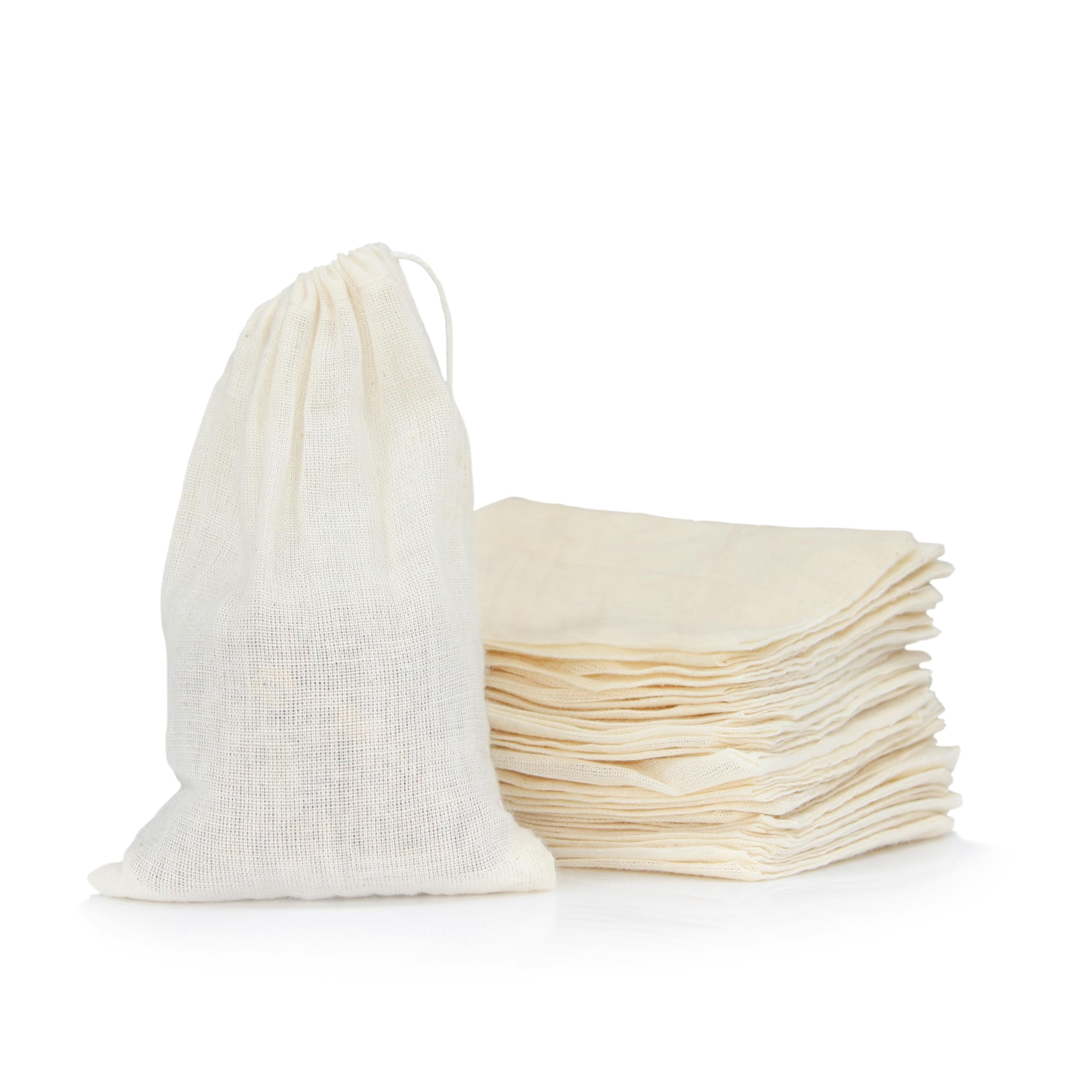Photo 1 of 25-Pack Small Cheesecloth Bags, 4x3 Inches, Natural Unbleached Muslin Drawstring Bags for Straining Herbs, Cheese, Coffee, Tea, Soup, Gravy, Broth, Stew, and Spices