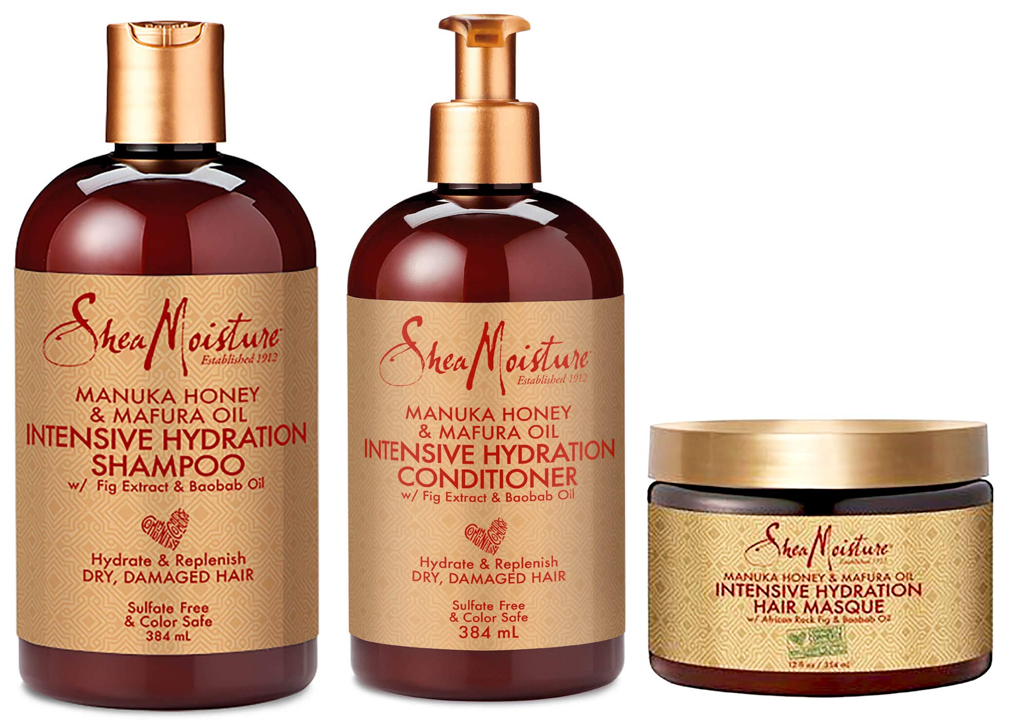 SheaMoisture Manuka Honey & Mafura Oil Intensive Hydration Combination Set – Includes 13 oz. Shampoo, 13 oz. Conditioner & 12 oz. Hair Masque