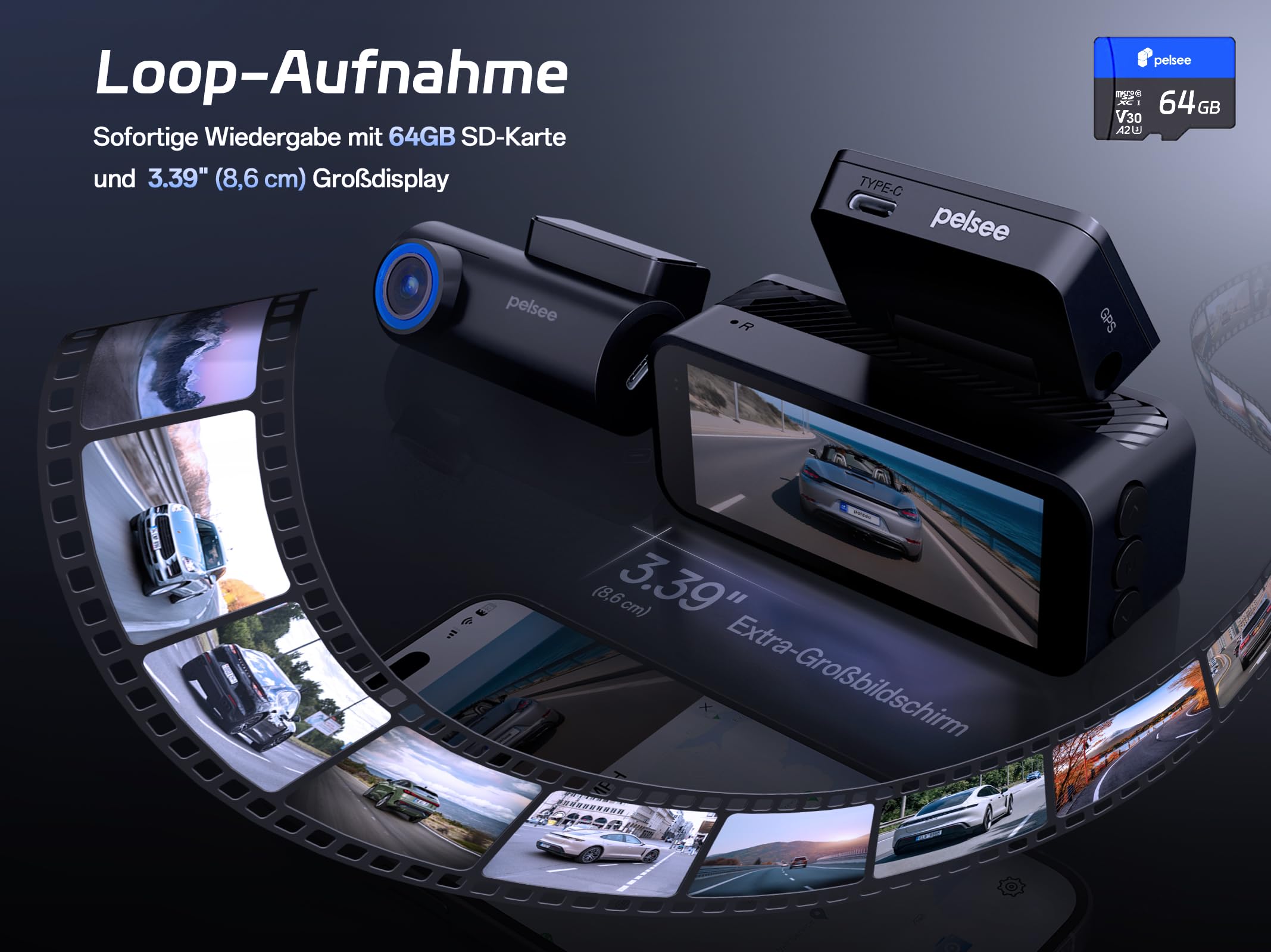 Pelsee 4K Dashcam Auto Vorne Hinten mit STARVIS 2 Sensor, 3.39'' IPS Display dashcam Auto mit 24H Parküberwachung, 5.8GHz WiFi, HDR WDR, ADAS, GPS, Vollfarben-Nachtsicht mit WiFi, 64GB SD Karte 9