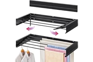 APEXCHASER Wall Mounted Clothes Drying Rack, 32'' Laundry Drying Rack Retractable, Towel Racks for Bathroom Balcony Laundry Room Wall Mount, Foldable Drying Rack for Clothing, Black