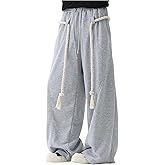 GORGLITTER Men's Baggy Barrel Sweatpants Y2k Rope Drawstring Wide Leg Oversized Track Pants Streetwear Trousers